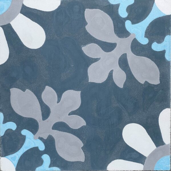 moroccan pattern cement tiles sunflower design in blue, grey and white