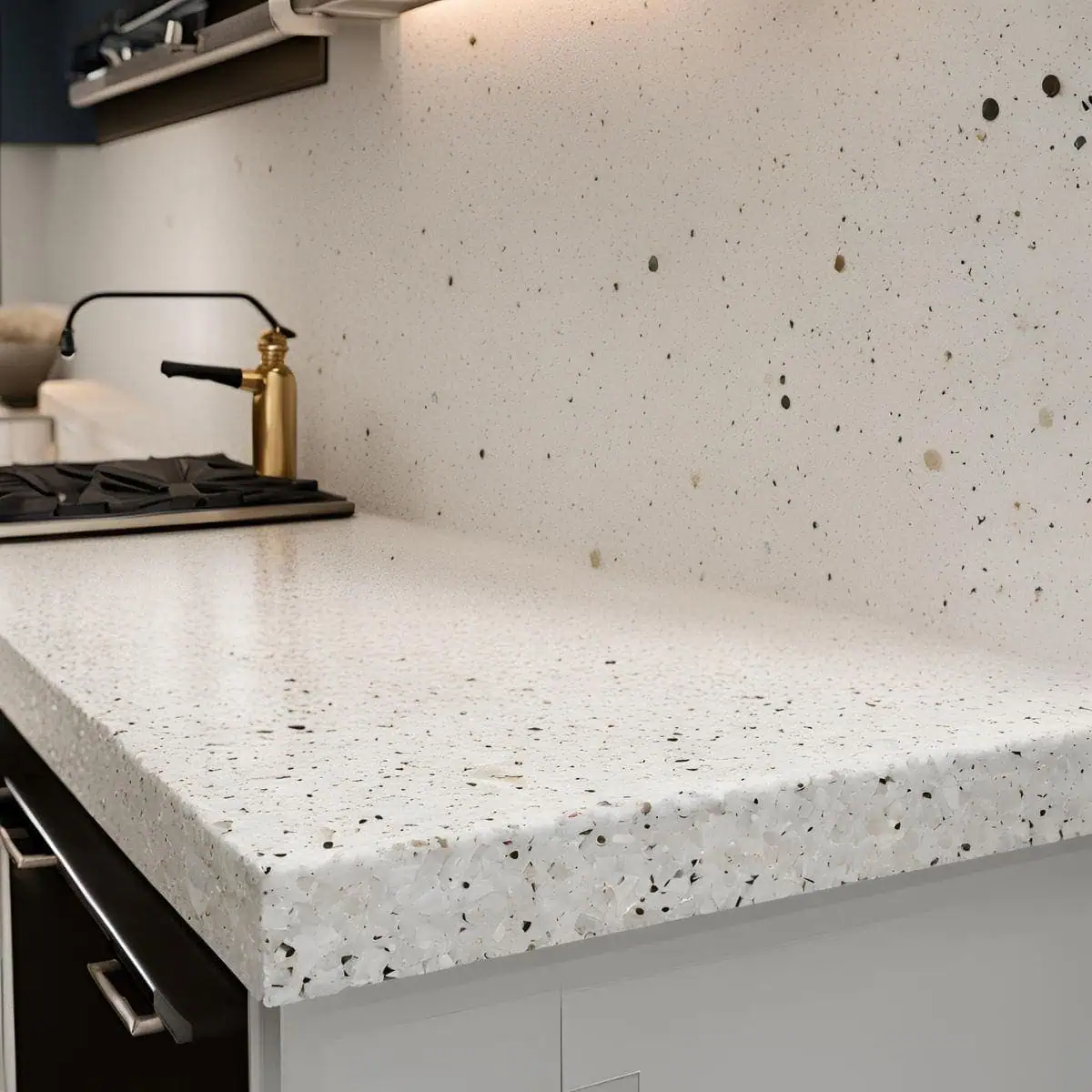 white polished terrazzo countertop