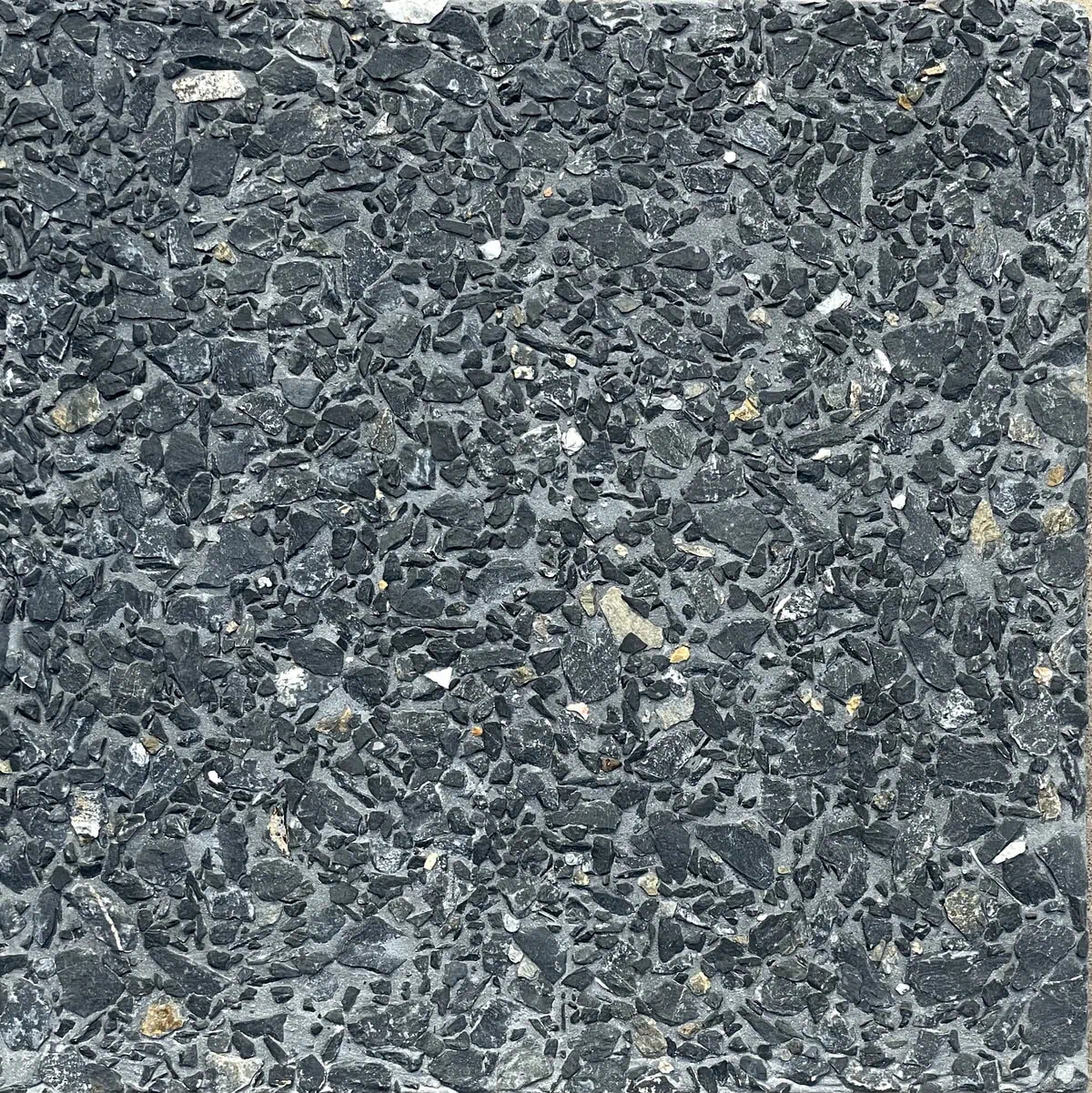 Grey Washed Terrazzo or Exposed Aggregate tile with size Black Marble chips. G120/B175 - F