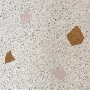 White terrazzo tile with ivory micro aggregate and large size Brown and Pink stone pieces (Reference size:12"x12")