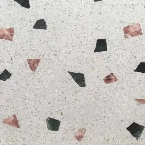 White terrazzo tile with premium white micro aggregate and Green and Pink marble pieces SW15/R-2/JG-2/W (Reference size:12"x12")