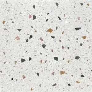 Terrazzo tile with ivory base and Black, Pink, Green & white marble chunks with chips PW15-2000/PW2-700/B2/P2/W (Reference Image Size:24"x24")