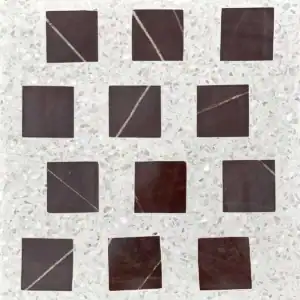 Terrazzo tile with white base and brown 2"x2" size marble inlay SW175-BR2x2/W (Reference Image Size:12"x12")
