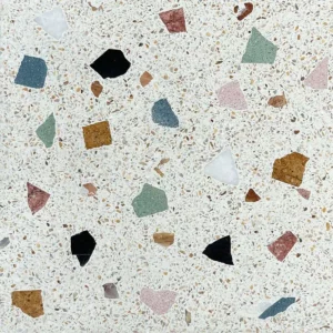 Terrazzo tile with ivory base and colours of Brown, Pink, Green, Black, Red and Blue Marble & Stones SW15-1350/PW15-1350/SW0R120-2/SW0G120-2/MP-Teal (Reference Image Size:12"x12")