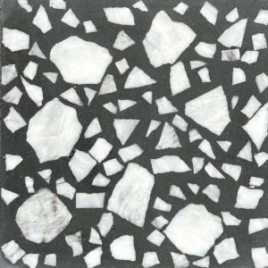 Palladiana terrazzo tile with black base and white marble blocks and chips. SW-1/SW-3/B360/F (Reference Image Size:12"x12")